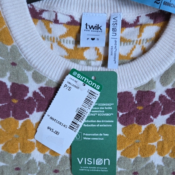 Twik Multicolor Floral Crew Neck Crop Sweater T Shirt Short Sleeve S - Picture 9 of 9